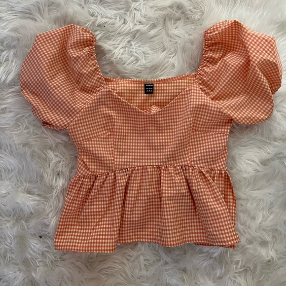 Yellow Puff Sleeve Blouse with Check Detailing